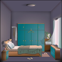 Bedroom in the afternoon
 background illustration editable vector format.