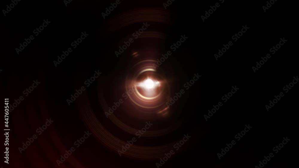 Poster center glow optical flare light with multicolored circle wave vortex tunnel. 4k 3d render futuristic