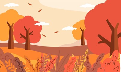 Flat design autumn background with colorful trees