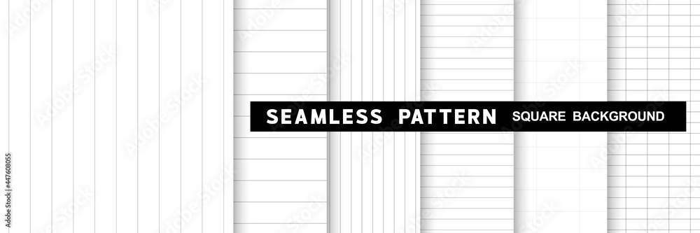 Sticker set of geometric seamless line patterns in square shape background, black and white monochrome color