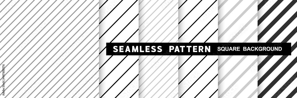 Sticker set of geometric seamless line patterns in square shape background, black and white monochrome color