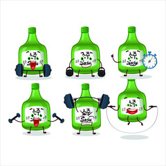 A healthy soju cartoon style trying some tools on Fitness center. Vector illustration