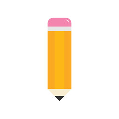 Cute cartoon style yellow pencil with eraser on top icon, illustration.
