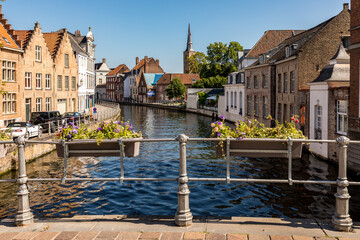 Beautiful Belgium architecture and canal in Bruges on june 2021