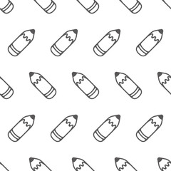 Simple seamless pattern of big pencil no color cartoon style illustration background template vector