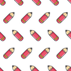 Simple seamless pattern of big red pencil cartoon style illustration background template vector