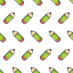 Simple seamless pattern of big green pencil cartoon style illustration background template vector