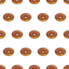 Simple seamless pattern of chocolate donuts with cartoon style illustration background template vector