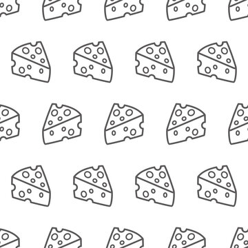 Simple seamless pattern of sliced cheese pizza no color cartoon style illustration background template vector