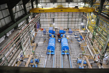 Pavlodar region, Kazakhstan - 12.10.2015 : Generators and pipes at a sulfide ore and copper...