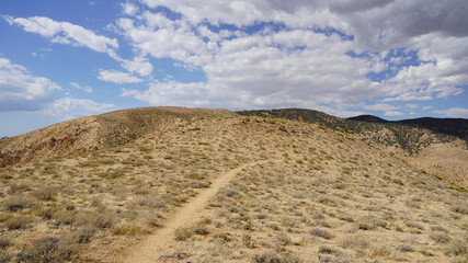Desert section from Tehachapi Pass on the Thru Hiking footpath PCT (Pacific Crest Trail) in California, USA. 