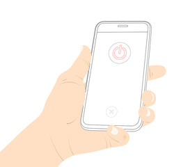 Power off, turn off, off, close, mobile phone, smart phone, hand, turn of device vector stock.