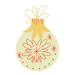 Christmas ball toy in retro style is isolated on a white background. Mid-Century Modern design, 1950s 1960s. Vector illustration in a flat style. Decor for holiday cards.