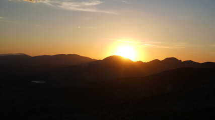 Sunset at the desert section from Tehachapi Pass on the Thru Hiking footpath PCT (Pacific Crest...