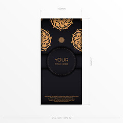 Luxury black rectangular invitation card template with vintage abstract ornament. Elegant and classic vector elements are great for decoration.