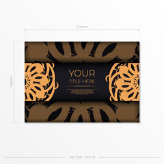 Luxury black rectangular invitation card template with vintage indian ornaments. Elegant and classic vector elements ready for print and typography.