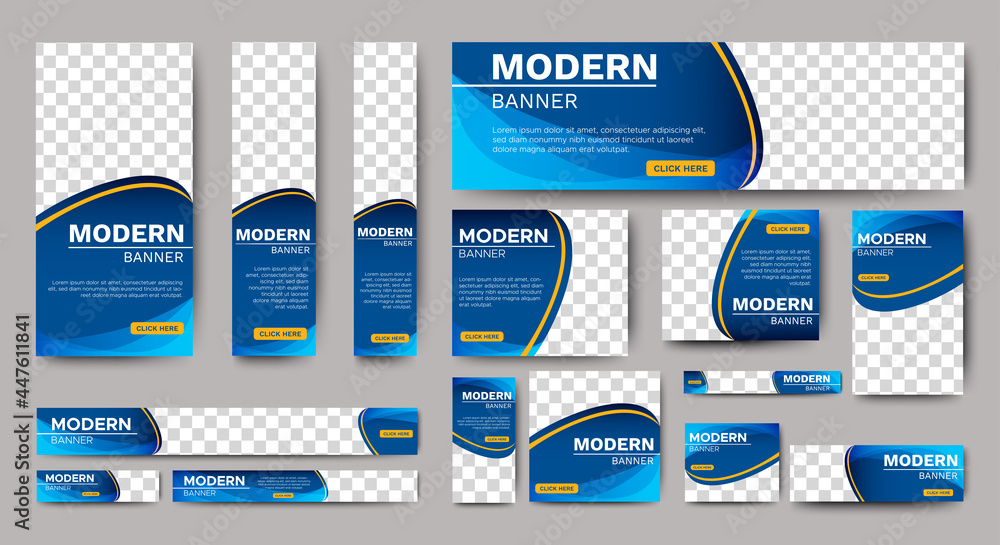 Aufkleber abstract banner design web template set, horizontal web banner. modern gradient blue cover header ba