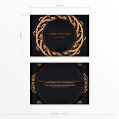 Luxurious black rectangular postcard template with vintage indian ornaments. Elegant and classic vector elements ready for print and typography.