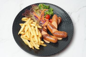 sausages and fries