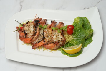 Grilled prawns with rice