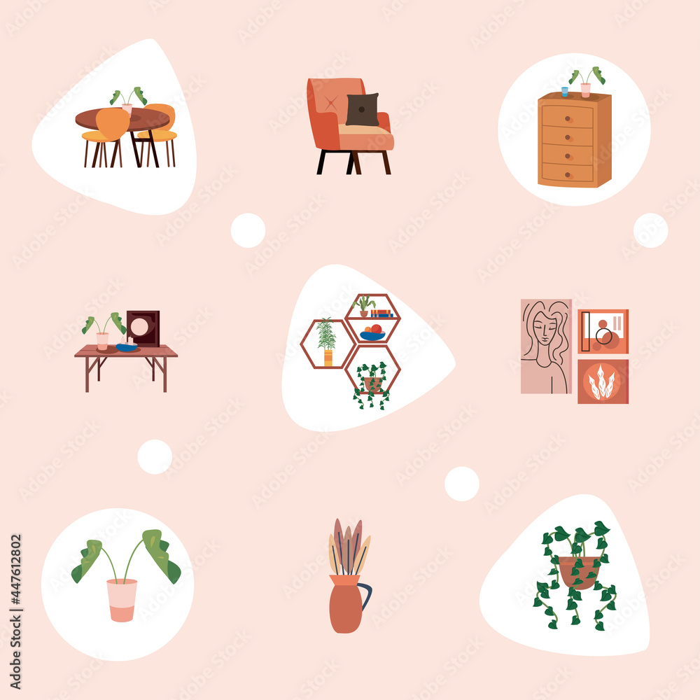 Sticker home and decoration icon set