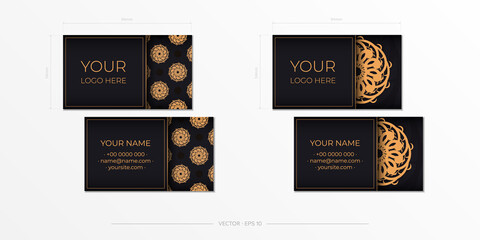 Black luxury business cards with decorative ornaments business cards, oriental pattern, illustration. Ready to print, meet the requirements of the printing house.