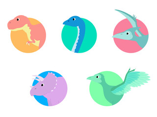 恐竜アイコンのセット　丸フレーム