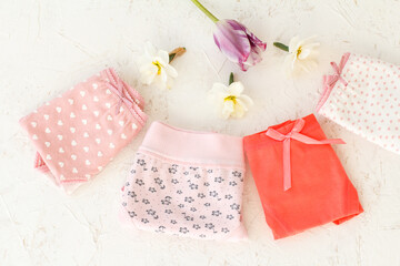 Beautiful women's cotton panties on white background.