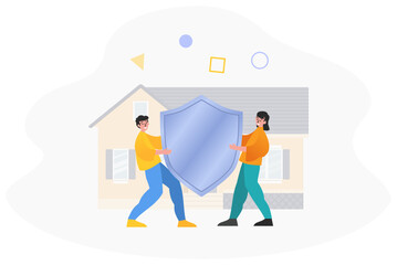 Real estate insurance, house protection, security system. Secure your house from robbers. Modern vector illustration