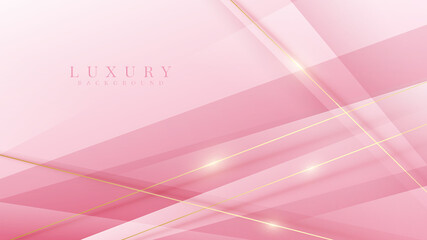 Pink luxury background with glitter gold lines, Modern cover design. Vector illustration.