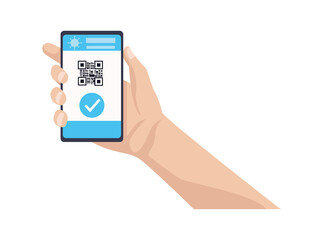 hands holding smartphone with qr