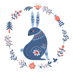 Fototapeta premium Vector rabbit in scandinavian style Folk forest animal
