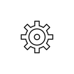 Line icon of simple gear with lots of small teeth and round center