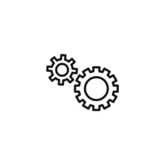 Line icon of simple gear with lots of small teeth and round center