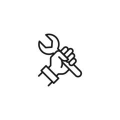 Line icon of faceless construction worker using wrench
