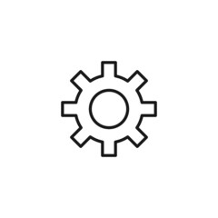 Line icon of simple gear with lots of small teeth and round center