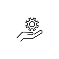 Line icon of gear on hand of faceless person