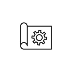 Line icon of piece of paper with gear sign on front page