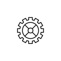 Line icon of gear with lots of small teeth and round center