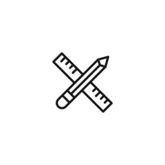 Line icon of crossed ruler and pencil for school and design