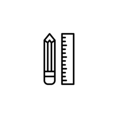 Line icon of pencil and ruler for school