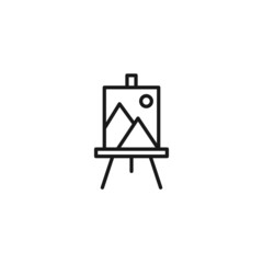 Line icon of mountain and sun on canvas for artist