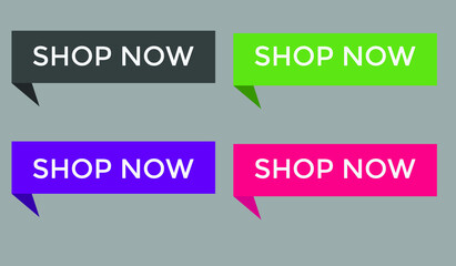 set shop now text web buttons, sign icon label, colorful shape, gradient color