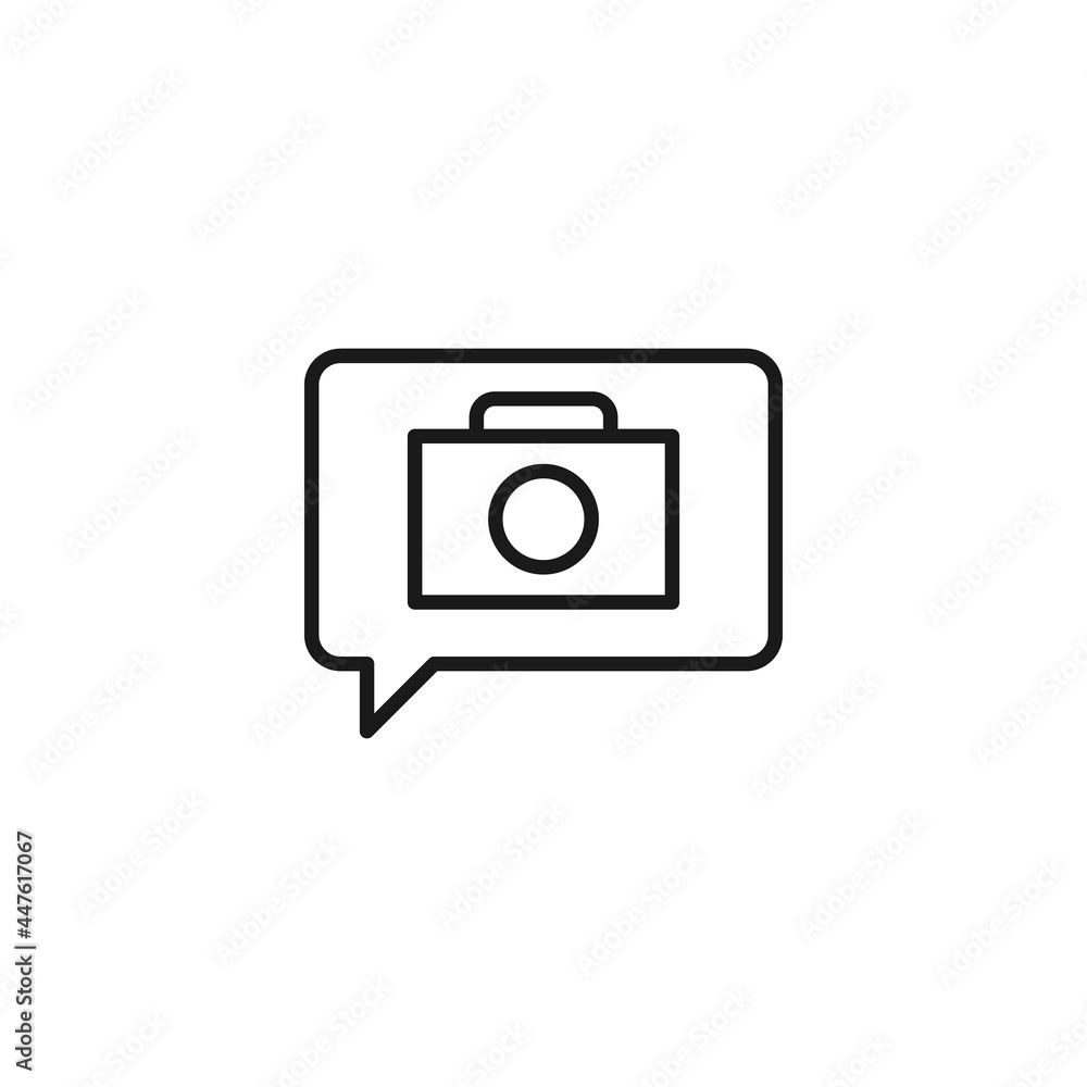 Poster line icon of photocamera in rounded rectangle on computer