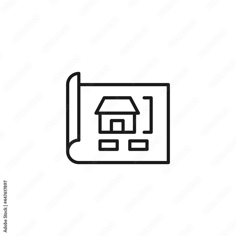 Poster line icon of line showing width of small private house