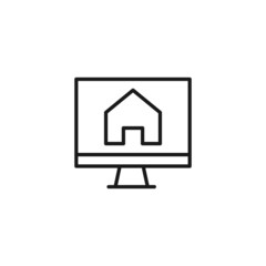 Line icon of house on screen of computer