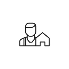 Line icon of man next to house