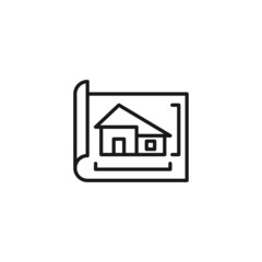 Fototapeta na wymiar Line icon of house and lines showing height and width of house