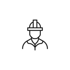Line icon of builder in helmet and working clothing