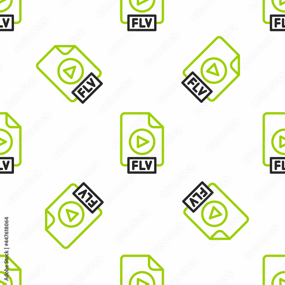 Poster line flv file document video file format. download flv button icon isolated seamless pattern on whit
